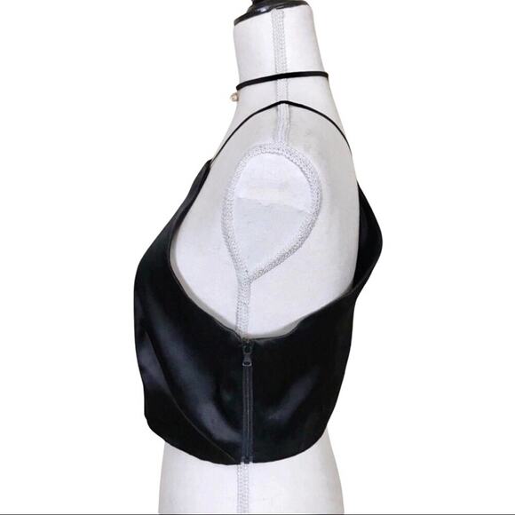 Milly NWT Black Silk Blouse Spaghetti Strap Cropped Audrey Top - Picture 6 of 8